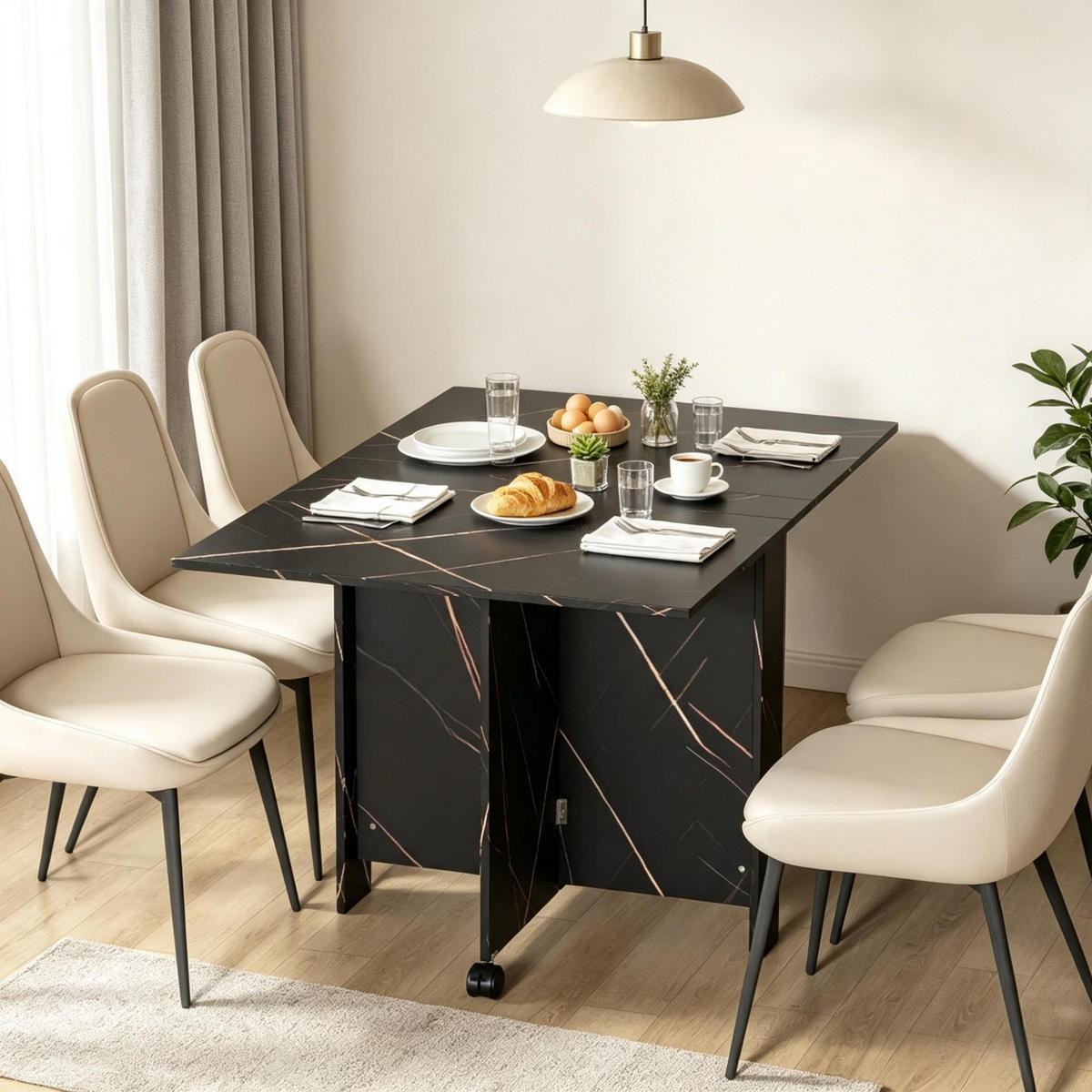 KLAPPTISCH 80-120/80/73 cm mit Rollen DE-39950 Marmoriert Schwarz - Schwarz, Holzwerkstoff (80/120/73cm) - ComfortXL