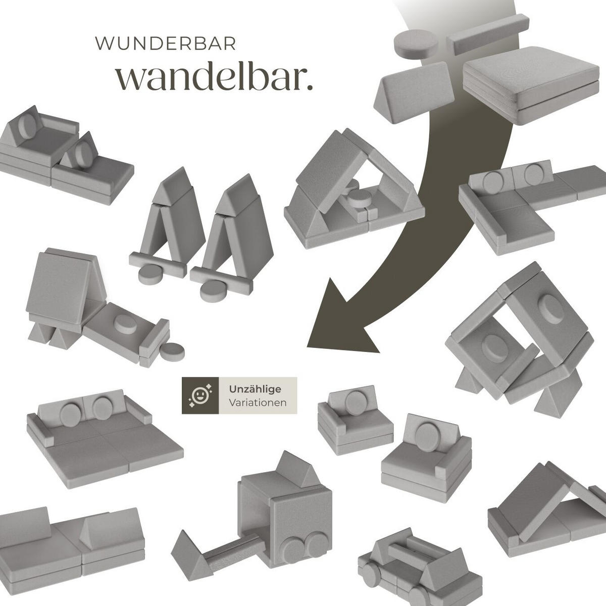 SPIELSOFA Lilly,stapelbar,grau - Grau, Textil (160/56/80cm) - tectake