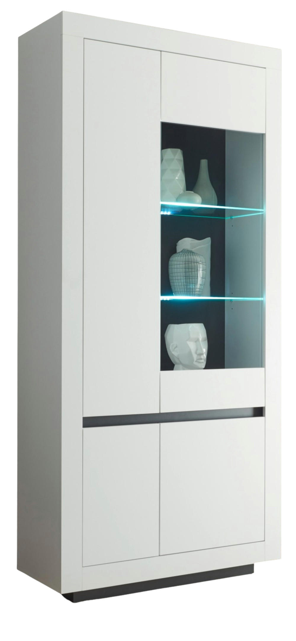 VITRINE weiß, anthrazit, Vitrinenschrank mit 10 Fächern - Weiß Hochglanz/Anthrazit, Glas/Holz (96/206/38cm) - Furn.Design