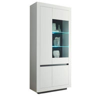 VITRINE weiß, anthrazit, Vitrinenschrank mit 10 Fächern - Weiß Hochglanz/Anthrazit, Glas/Holz (96/206/38cm) - Furn.Design