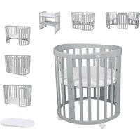 BABYBETT GREY OVAL 7in1 mit Matratze - Grau, Holz/Textil