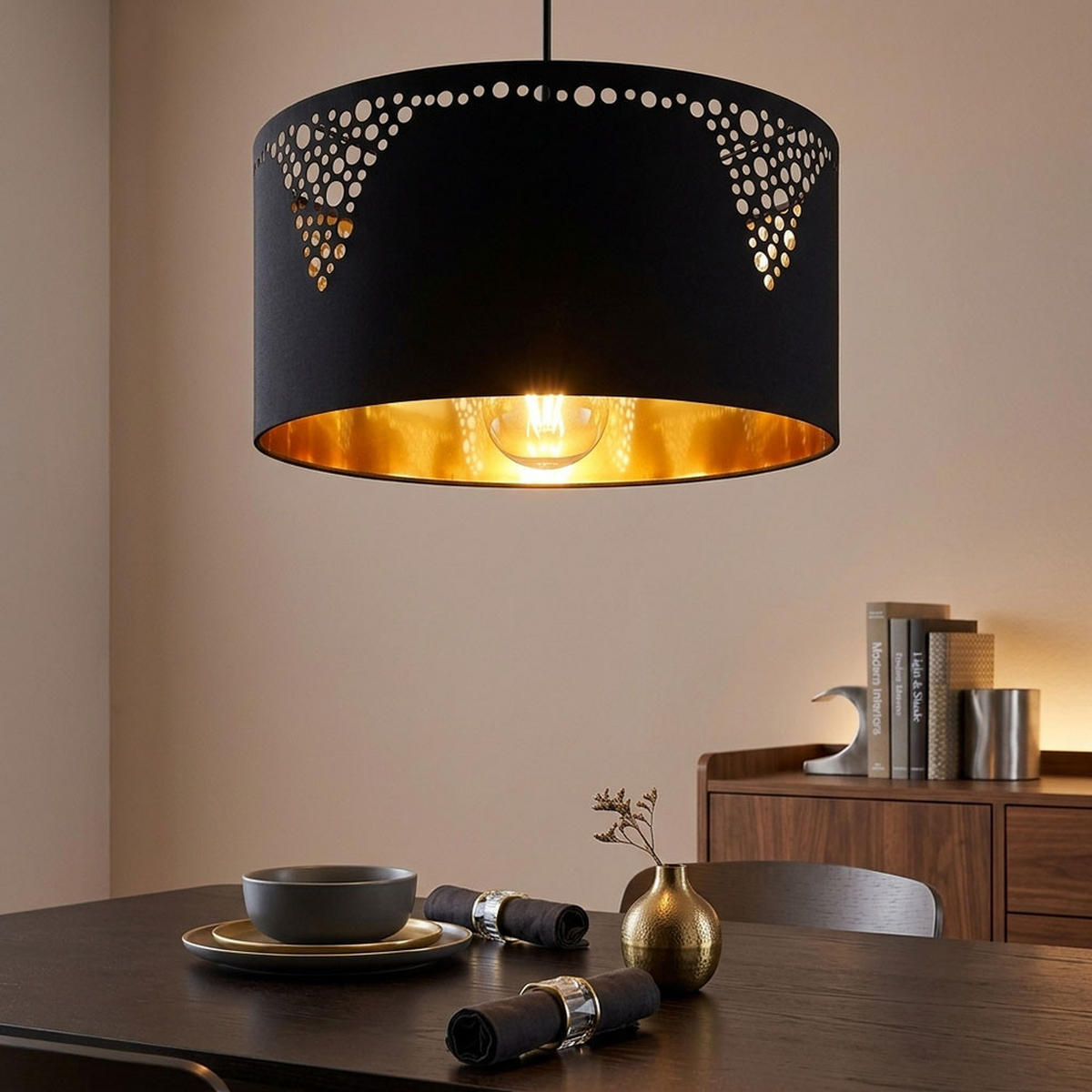 LED HÄNGELEUCHTE Metall Schwarz matt Gold - Schwarz, Metall (38/38/120cm) - Globo Lighting