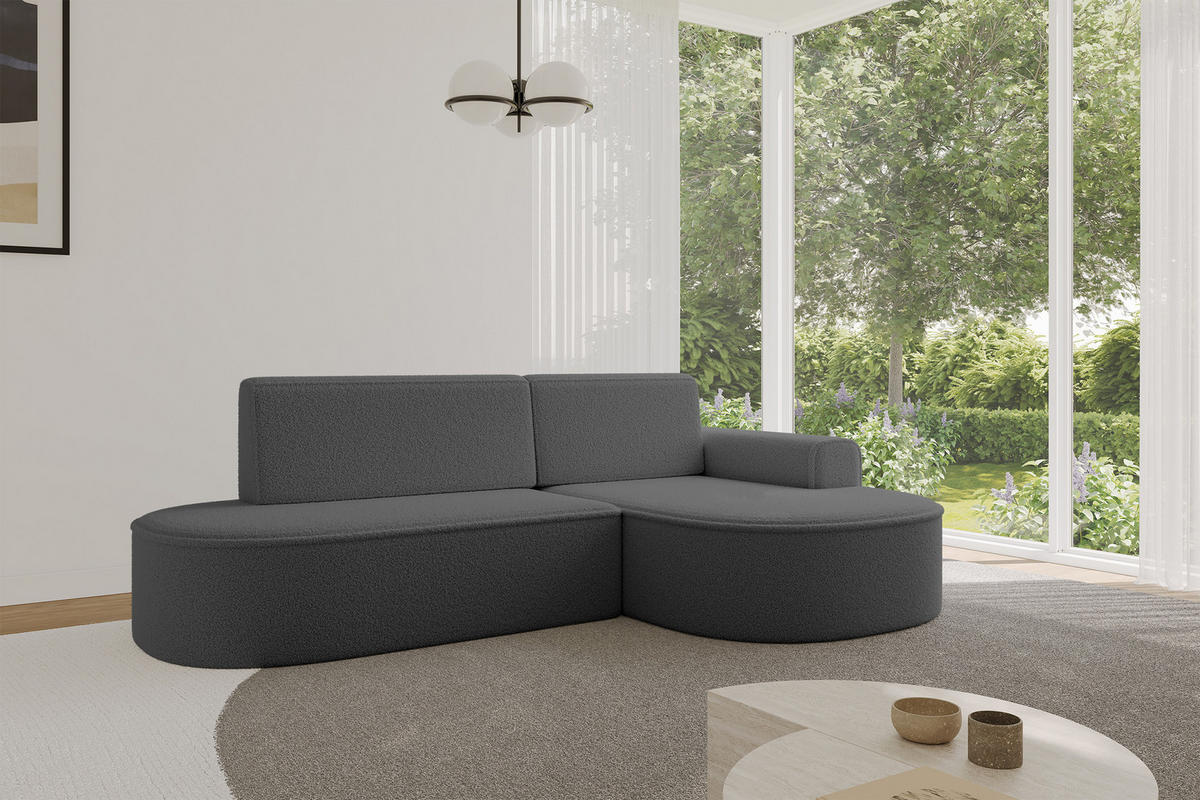 ECKSOFA mit Schlaffunktion und Bettkasten Ottomane Rechts MARI-L1-S - 283x167x85 cm Grau Bouclé - Schwarz/Grau, Holzwerkstoff/Kunststoff (167/283cm) - ALTDECOR