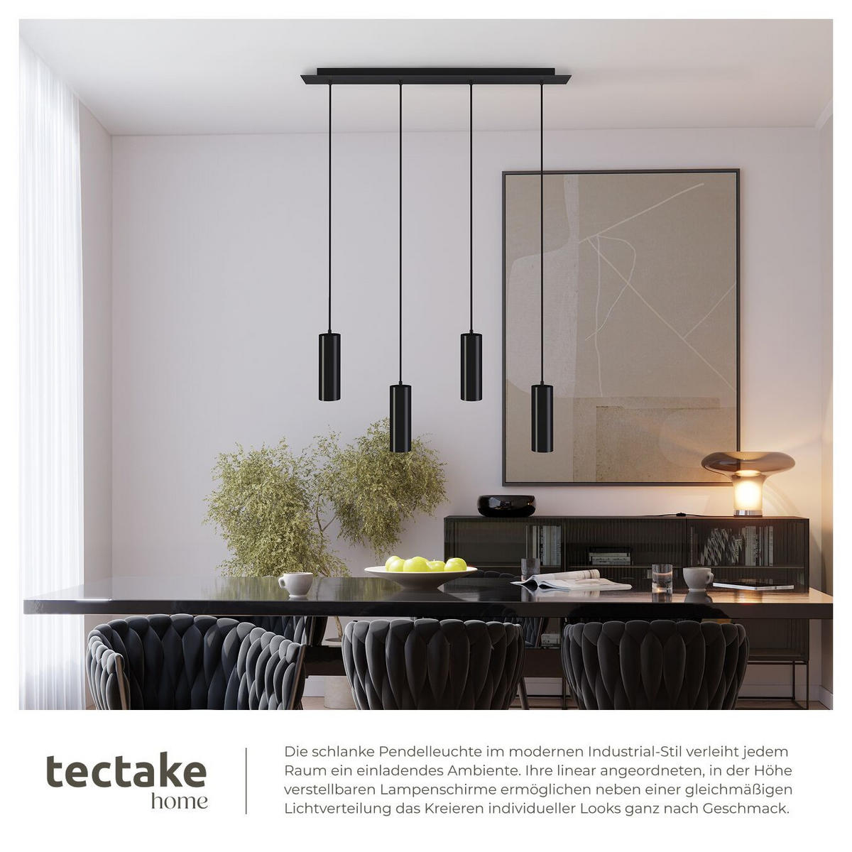 HÄNGELEUCHTE Lumea,75 x 9 x 146 cm ,schwarz - Schwarz, Metall (9/75/146cm) - tectake