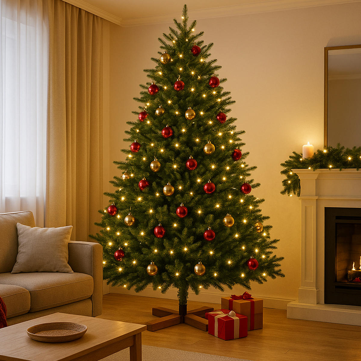 KUNST-WEIHNACHTSBAUM - Dunkelgrün, Holz/Kunststoff (240cm) - Relaxdays