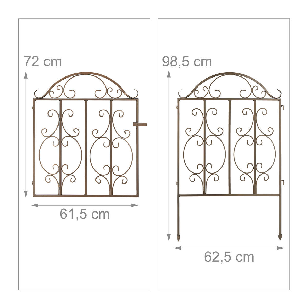 3-TLG.GARTENTOR - Dunkelbraun, Metall (185/98.5cm) - Relaxdays