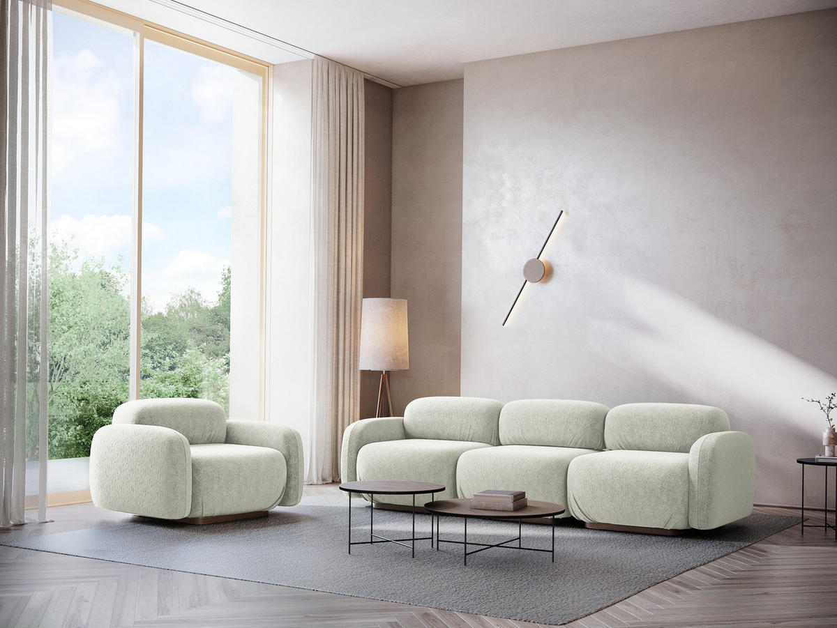 3-SITZER SOFA Links Chenille Stoff Weiß - Weiß/Braun, Holz/Textil (258/73/95cm) - Makamii