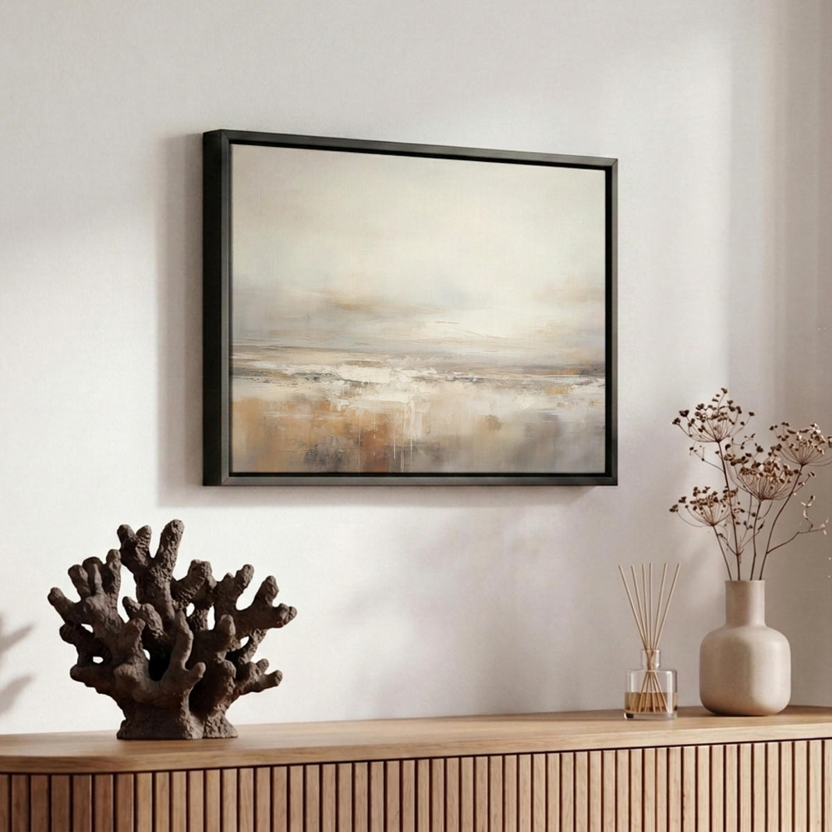 LEINWAND Bilder mit Rahmen - Kunst - Industriell - Grau - Braun - Abstrakt - 30x20 - Sandfarben, Textil (30/20cm) - MuchoWow