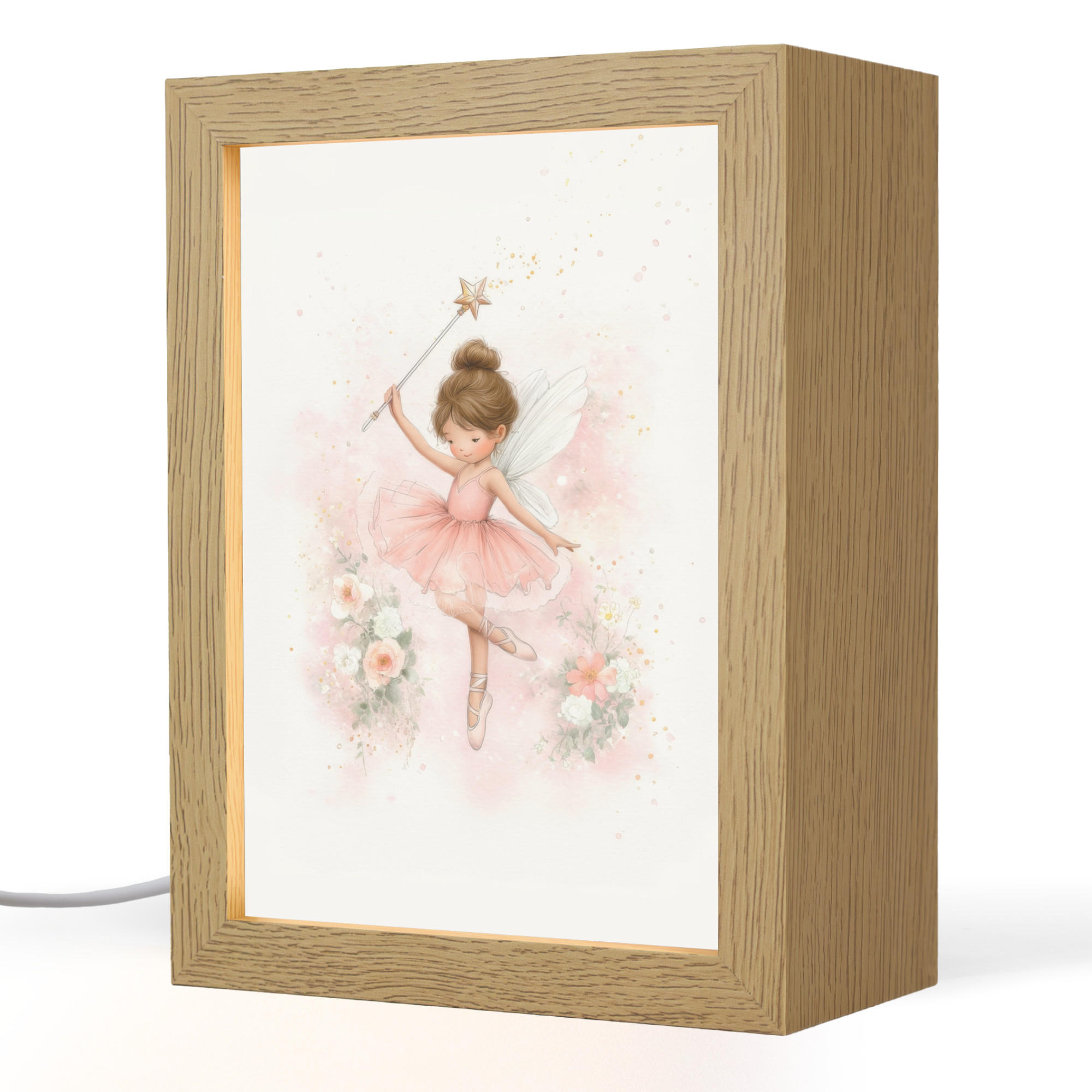 NACHTTISCHLAMPE Ballerina - Fee - Blumen - Rosa 15x20 cm - Rosa, Holzwerkstoff (8/15/20cm)