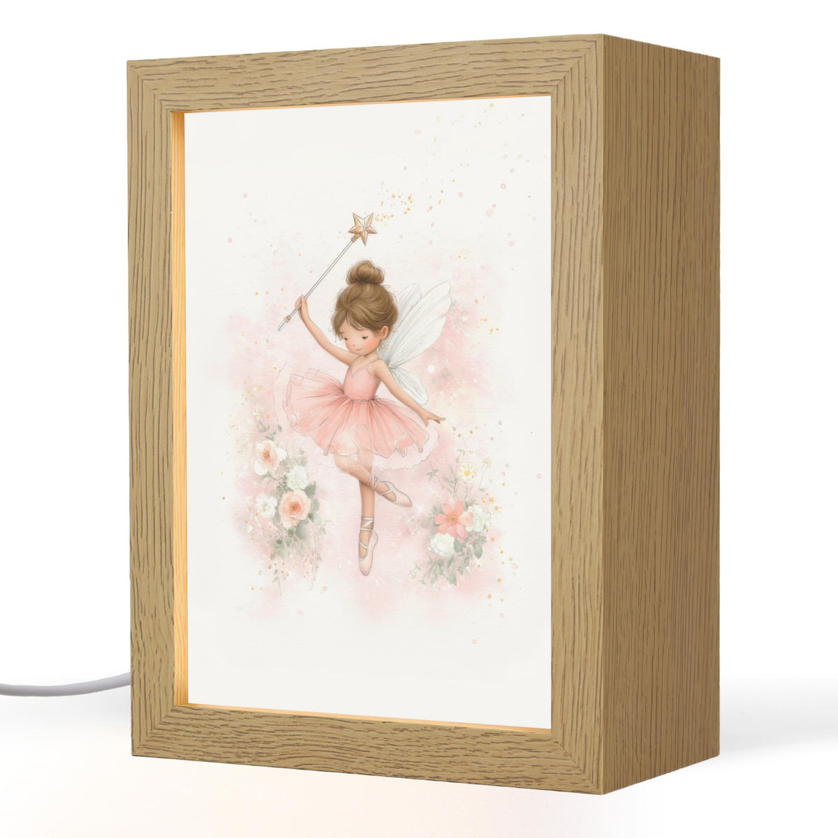 NACHTTISCHLAMPE Ballerina - Fee - Blumen - Rosa 15x20 cm - Rosa, Holzwerkstoff (8/15/20cm)