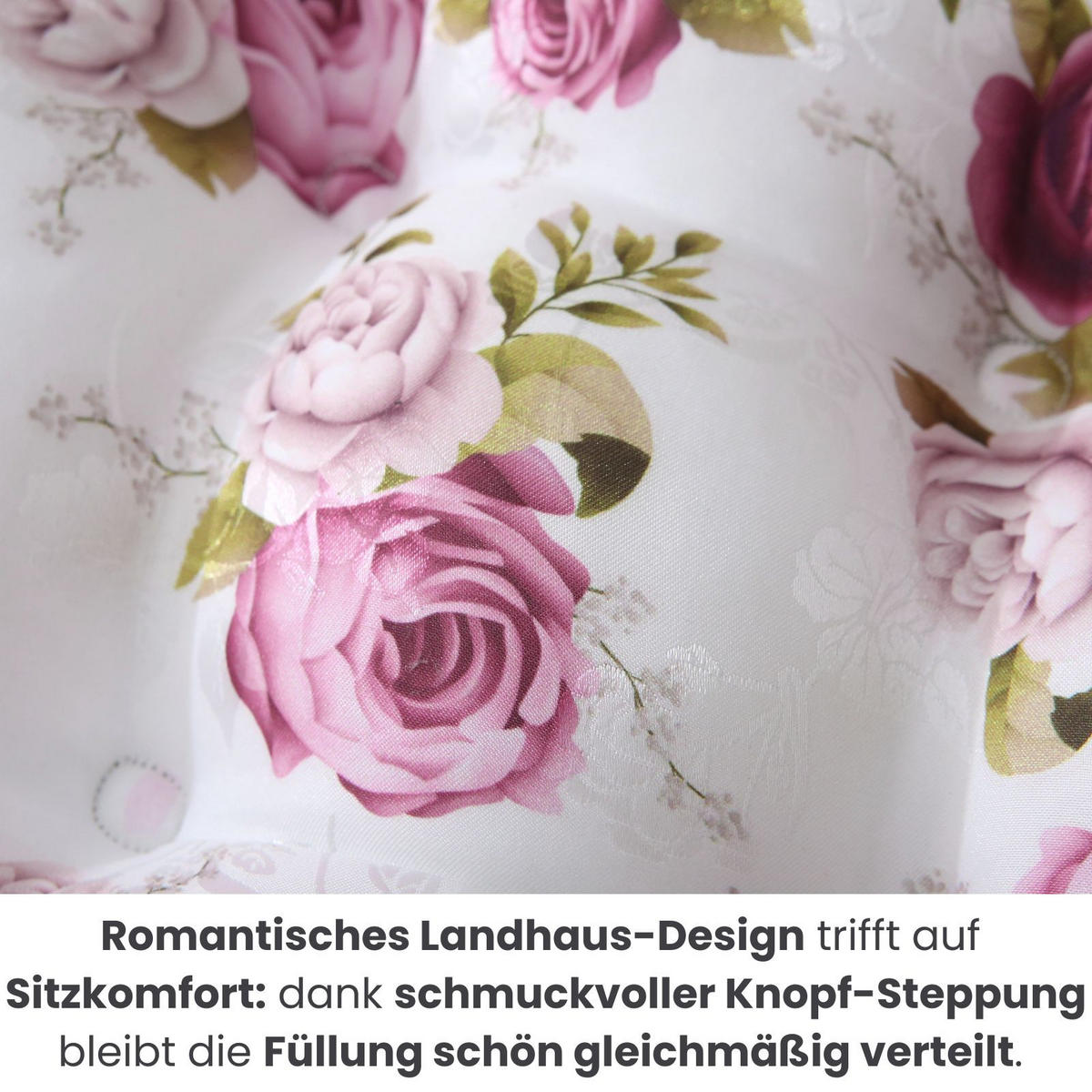 SITZKISSEN 2er Set Rosen 40/40 cm Landhaus-Stil mit Steppung - Pink, Textil (40/40/4cm) - wometo