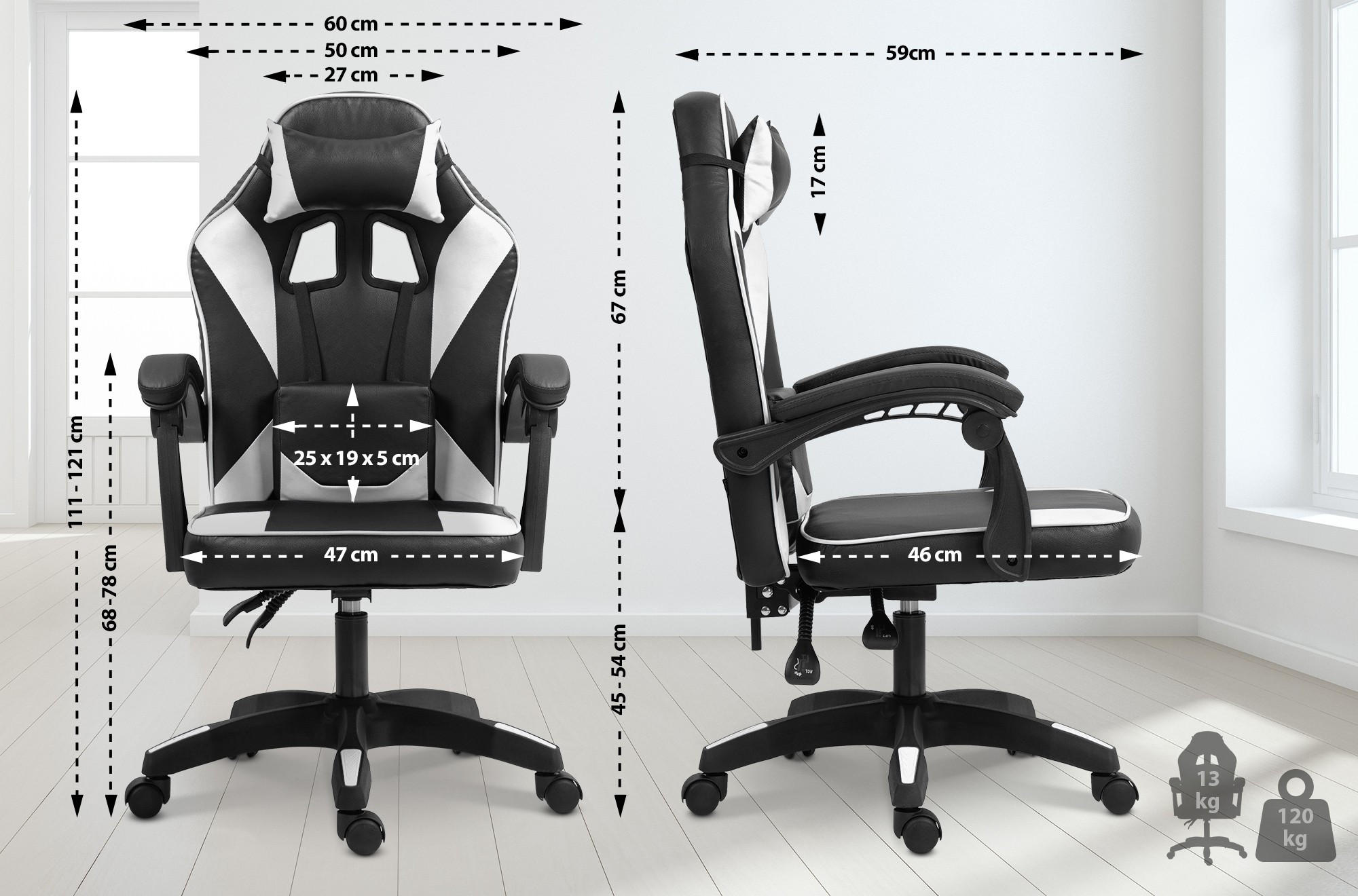 DREHSTUHL Lederlook Schwarz/Weiß - Schwarz/Weiß, Kunststoff/Textil (60/111/59cm) - CLP