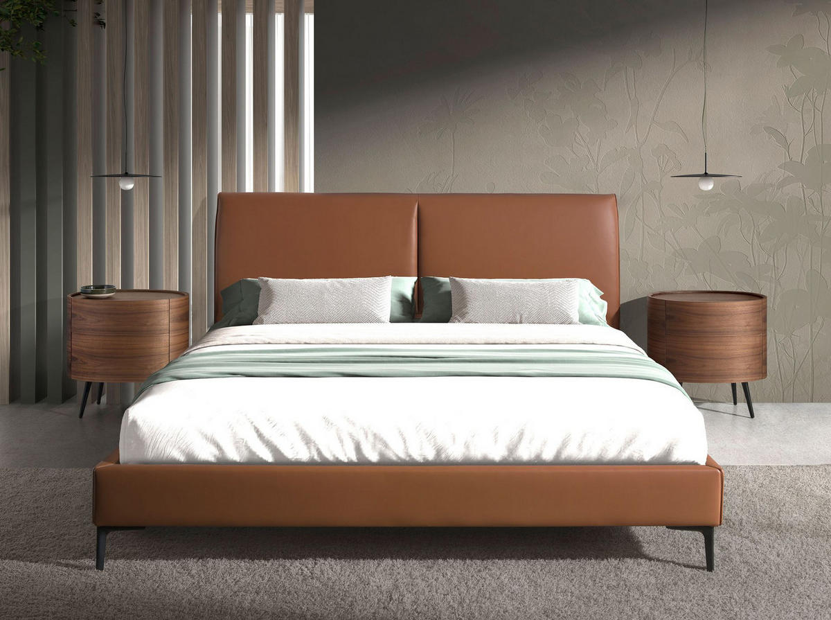 BETT Bett aus braunem Kunstleder 205/212/110 cm - Schwarz/Braun, Leder (180/200cm) - ANGEL CERDA