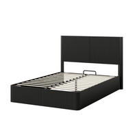 STAURAUMBETT 140/200 cm DE-35504 mit Hydraulik und Rillendesign Schwarz - Schwarz, Holzwerkstoff (140/200cm) - ComfortXL