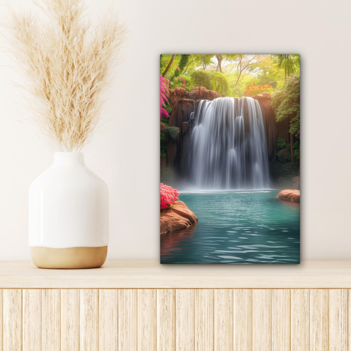 LEINWANDBILD Wasserfall - Natur - Pflanzen - Dschungel - Wasser 20x30 cm - Grün, Textil (20/30cm) - MuchoWow