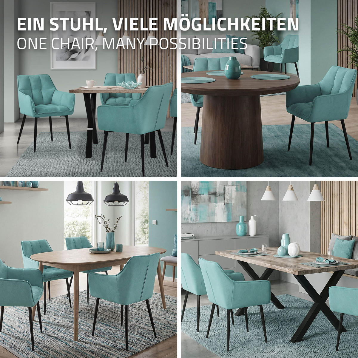 ESSZIMMERSTUHL 6er Set petrol - Petrol/Schwarz, Textil/Metall (63/90/57cm) - ML-DESIGN