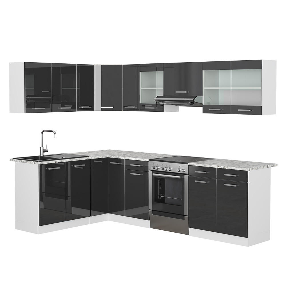 ECKKÜCHE Rick Weiß/Anthrazit Hochglanz 267 x 167 cm , AP Marmor - Anthrazit/Weiß, Holzwerkstoff (270/81.6/60cm) - Vicco