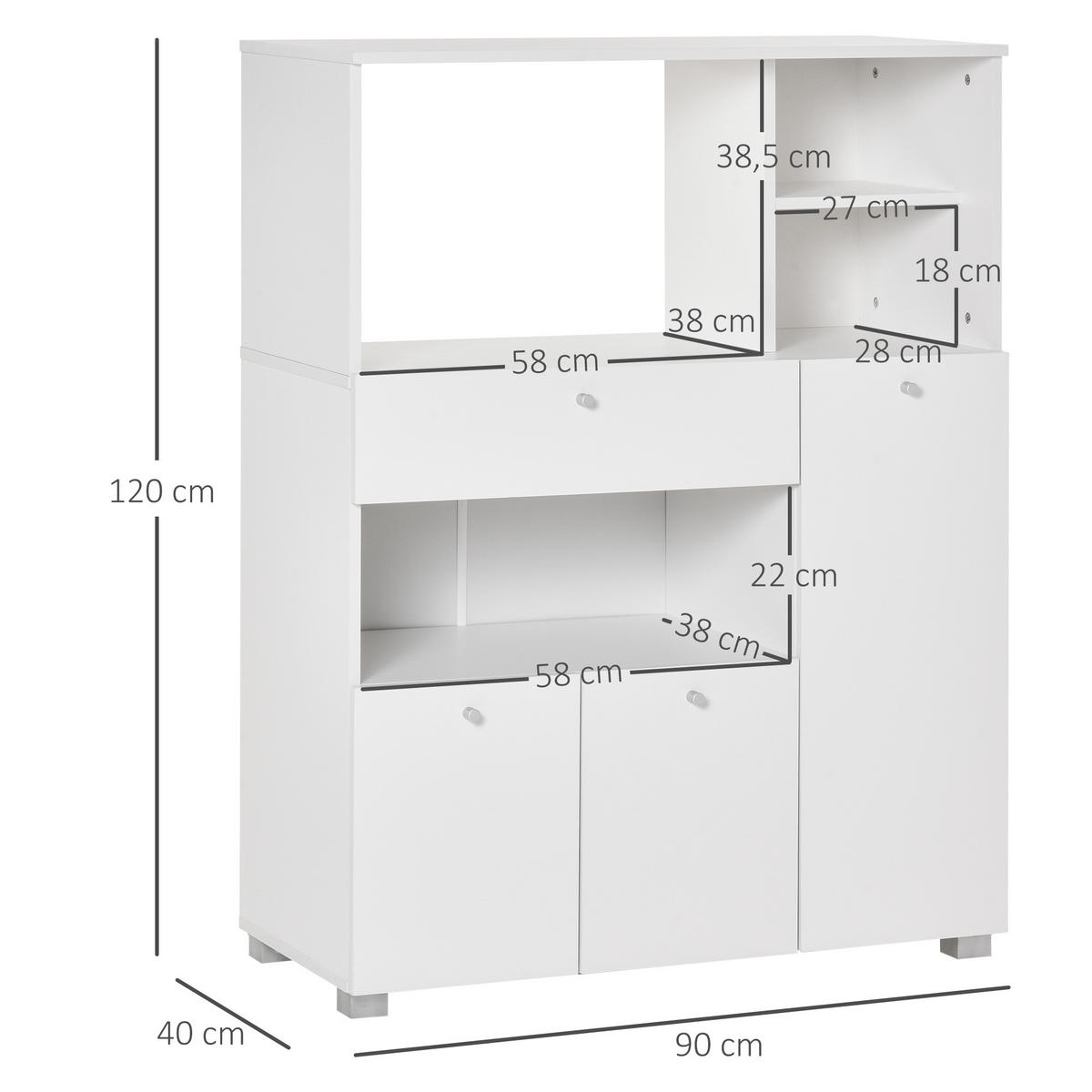 MIKROWELLENUNTERSCHRANK DE-11012 2 Türen Weiß - Weiß, Holzwerkstoff (40/120/90cm) - ComfortXL