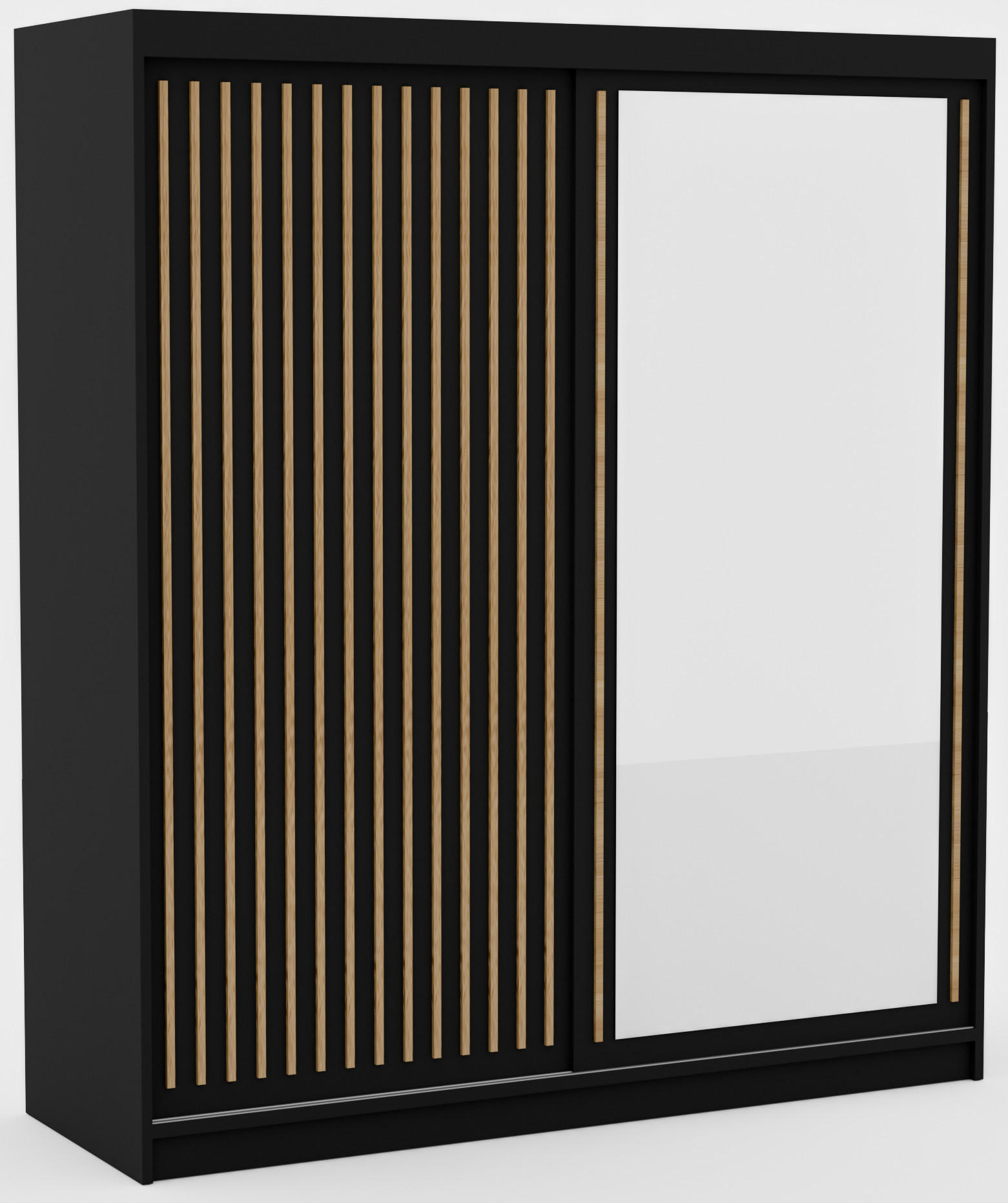 SCHIEBETÜRENSCHRANK Orvena 180 mit Spiegel – Schwarz - Schwarz, Holzwerkstoff (180/205/60cm) - Möblo
