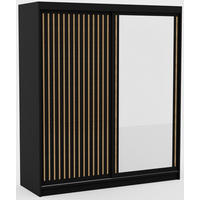 SCHIEBETÜRENSCHRANK Orvena 180 mit Spiegel – Schwarz - Schwarz, Holzwerkstoff (180/205/60cm) - Möblo
