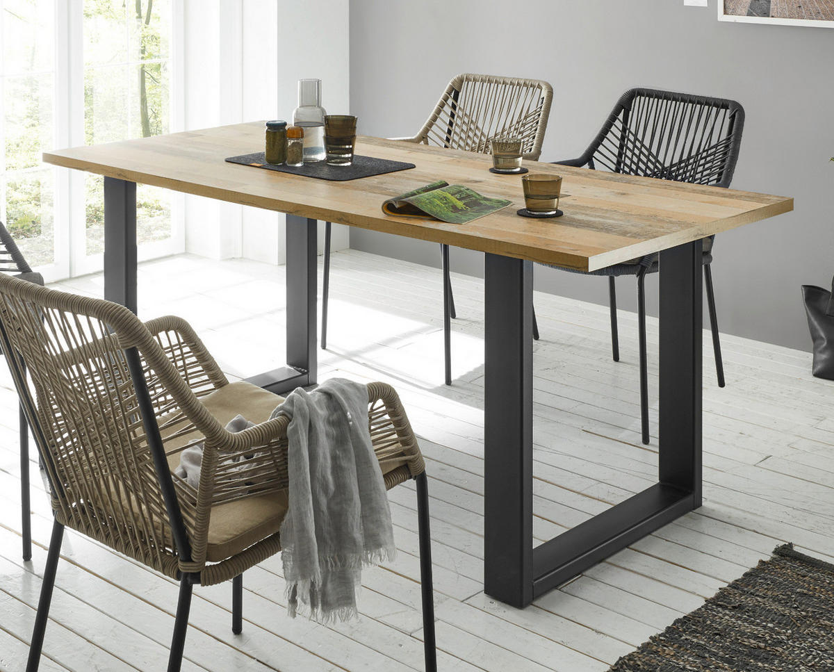 ESSTISCH Used Wood hell, anthrazit 180 cm, Küchentisch für 4-6 Personen - Anthrazit/Naturfarben, Holz/Metall (180/80/76cm) - Furn.Design