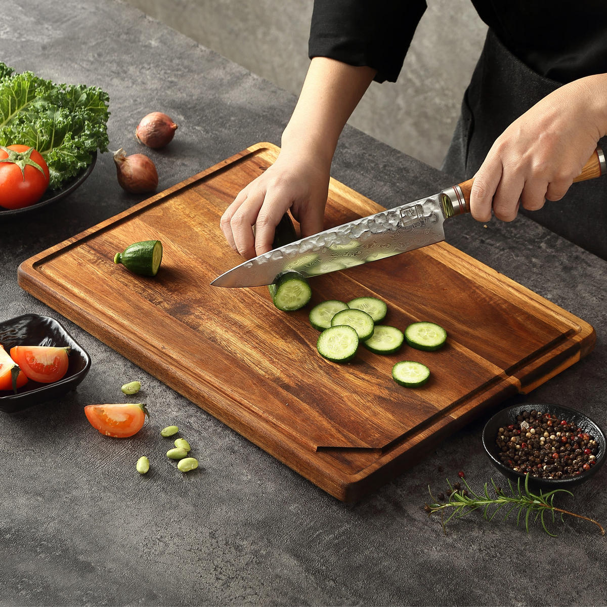 SCHNEIDEBRETT-SET 3-TEILIG - Akaziefarben, Holz (1/1cm) - Oleio