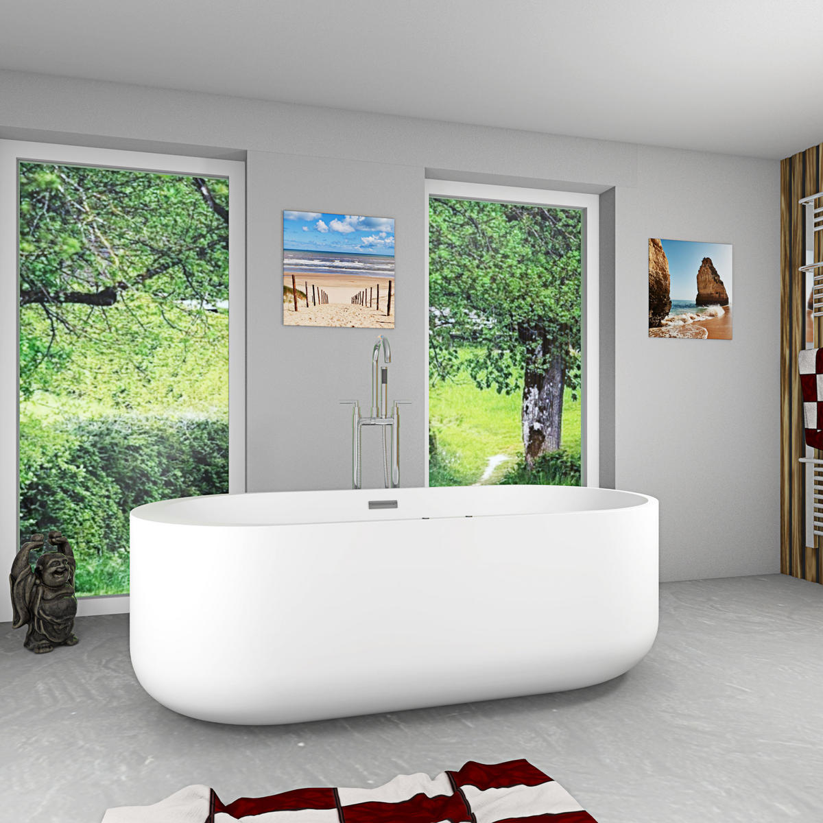 FREISTEHENDE Badewanne F26 170 Whirlpool Luft & Wasser Armatur AF03 - Weiß, Glas/Kunststoff (80/58/170cm) - AcquaVapore by Sandra Jentho