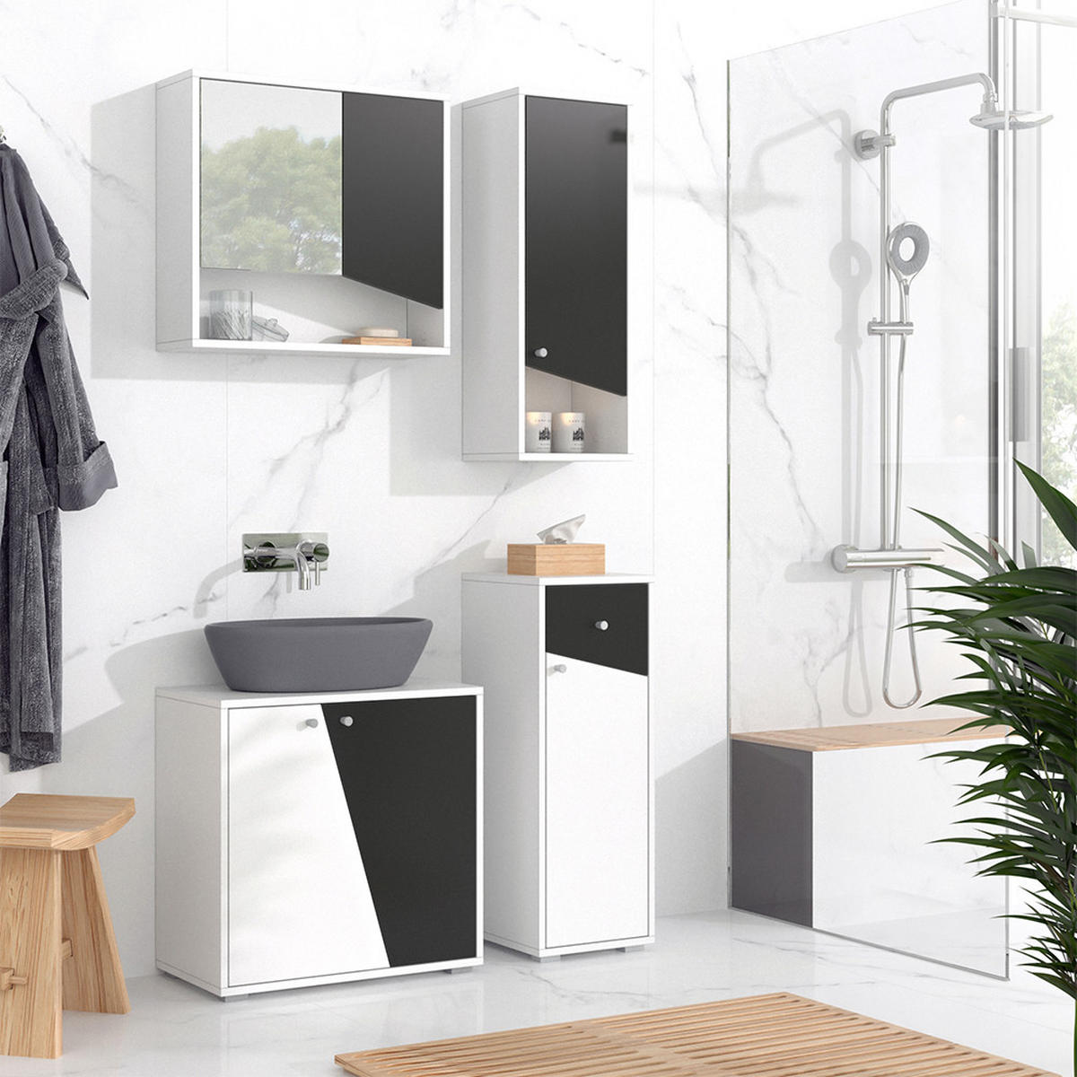 BADSCHRANK Irida Anthrazit/Weiß 30 x 79 cm - Anthrazit/Weiß, Holzwerkstoff (30/79/22cm) - Vicco