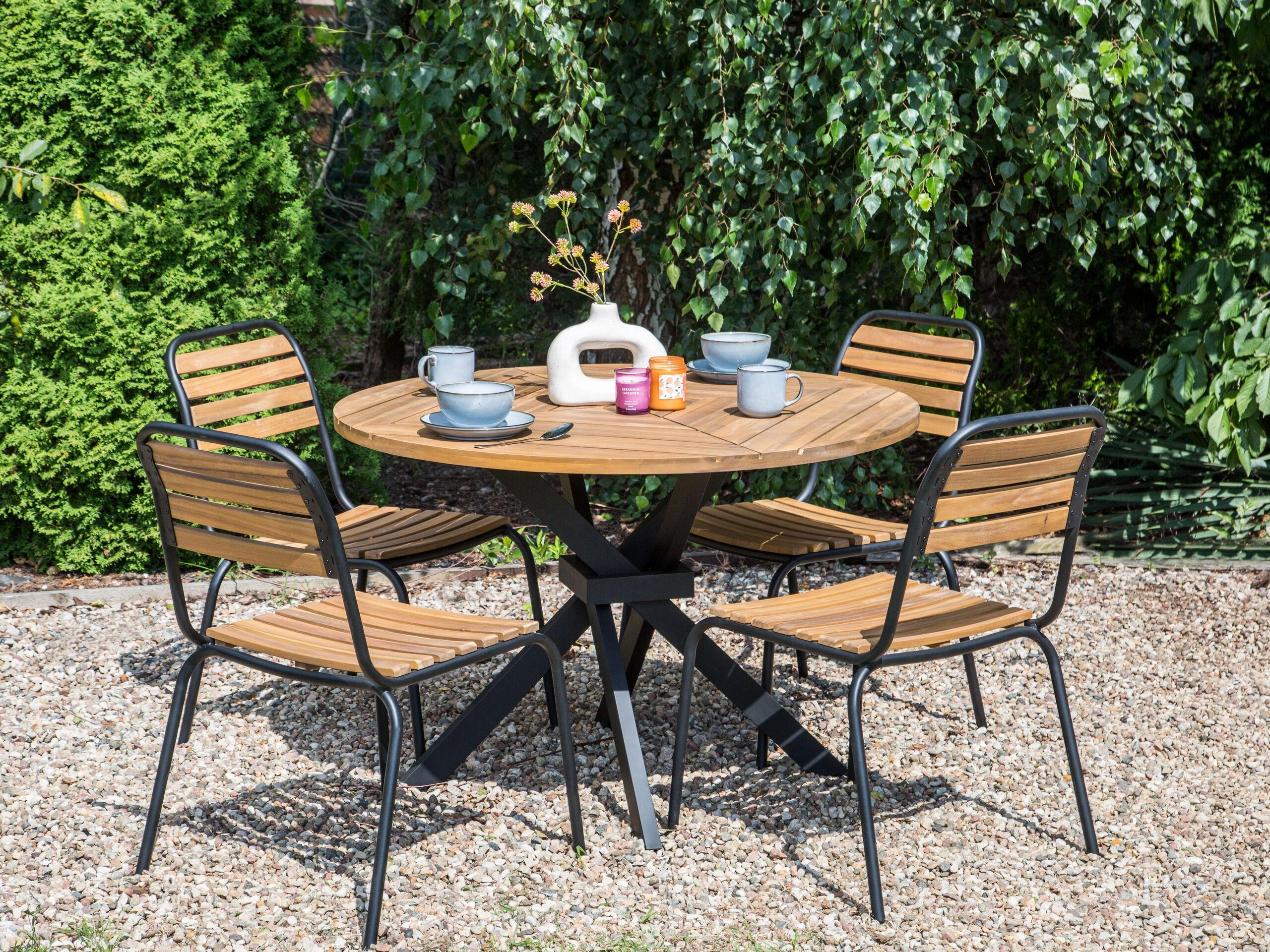 GARTENTISCH Heller Holzfarbton Iissone - Hellbraun/Schwarz, Holz (110/110/75cm) - Beliani