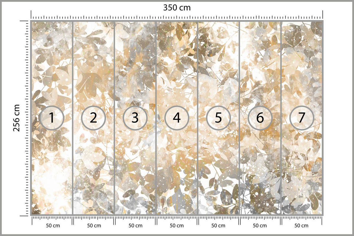 FOTOTAPETE für Wohnzimmer Blätter Abstraktion 350x256 - Beige/Orange, Papier (350/256cm) - Muralo