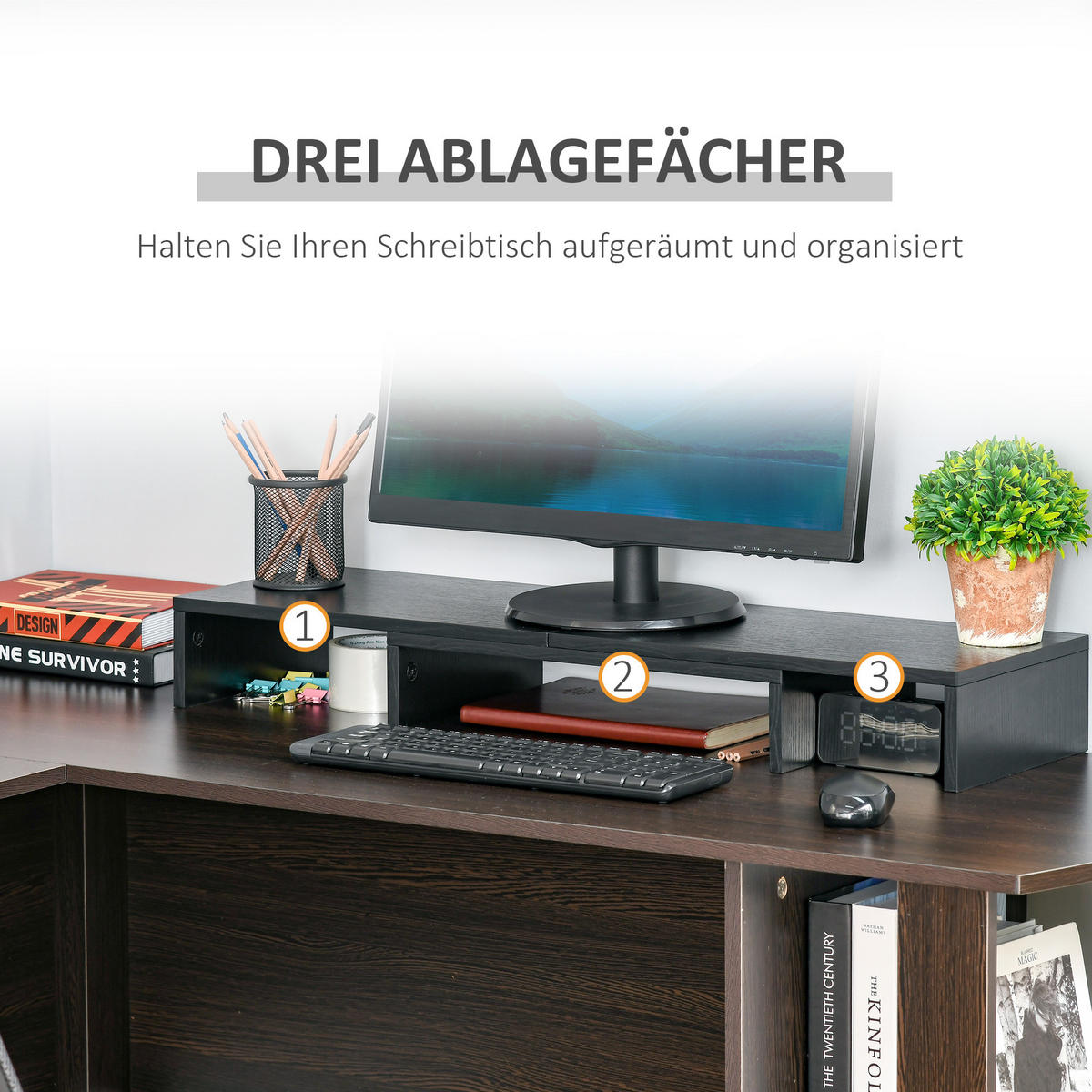MONITORSTÄNDER - Schwarz, Holzwerkstoff (117/23.5/10cm) - Vinsetto