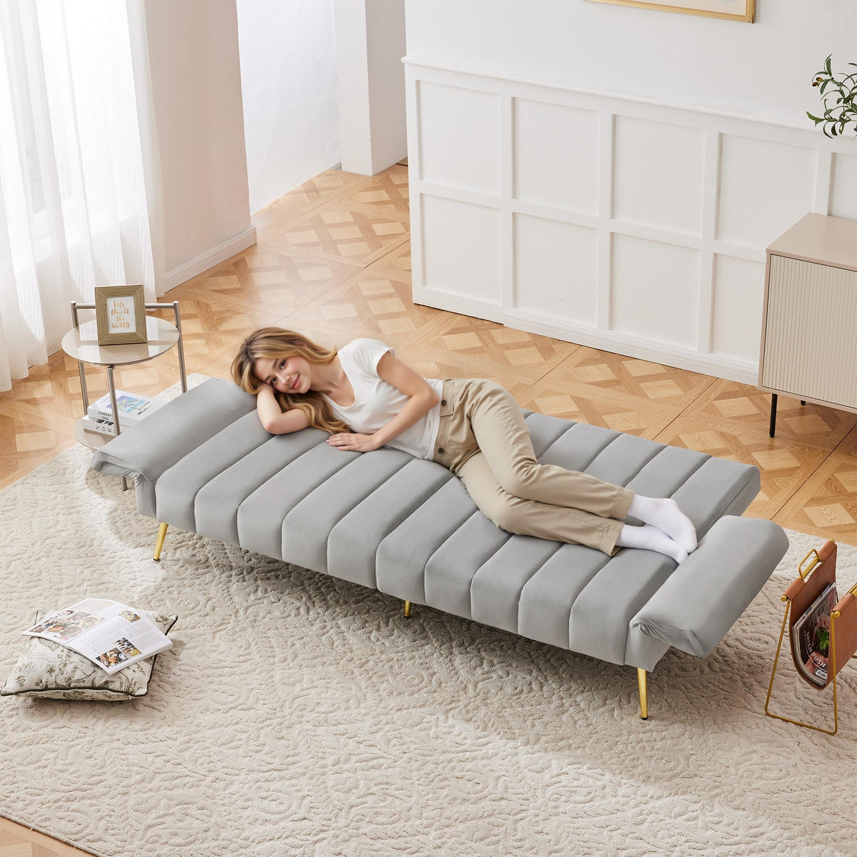 DOPPELSCHLAFSOFA 183x76x75 5-stufig, Samt, grau - Grau, Textil (76/75/183cm) - Luhomfu