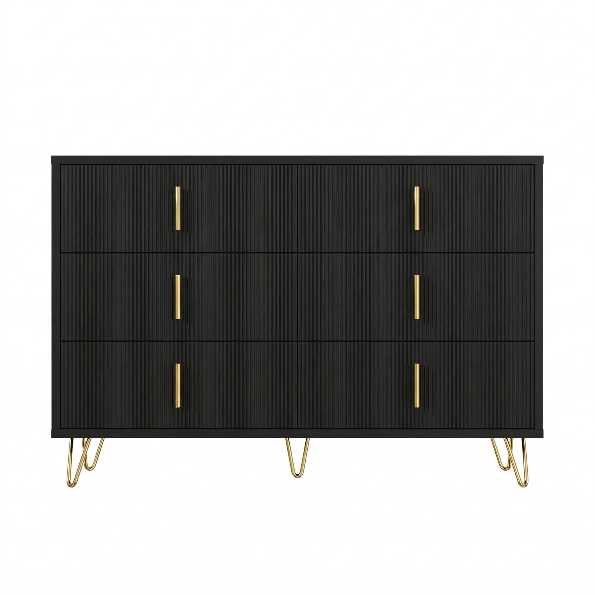 Urban Meuble SIDEBOARD černý zlatý 120 cm 6 zásuvek moderní