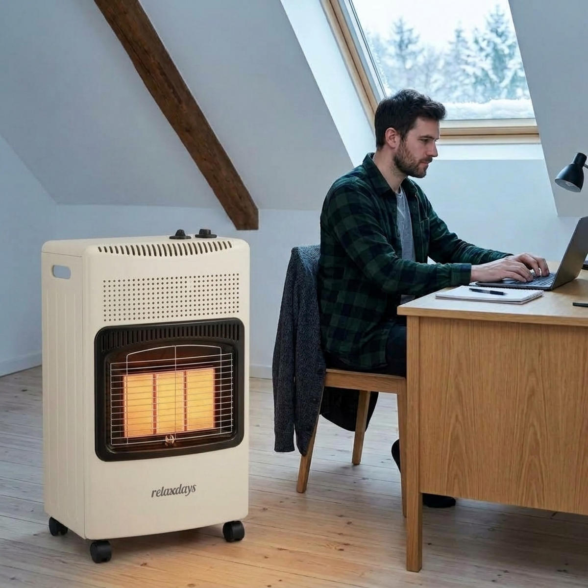 GASVÄRMARE Vit 3 effektlägen piezotändning - Vit, Metall (42/73/36cm) - Relaxdays