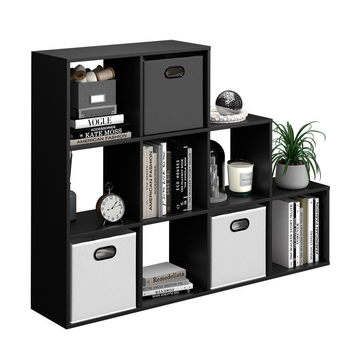 TREPPENREGAL Schwarz 142.4 x 107.8 cm - Schwarz, Holzwerkstoff (142.4/107.8/29cm) - Vicco