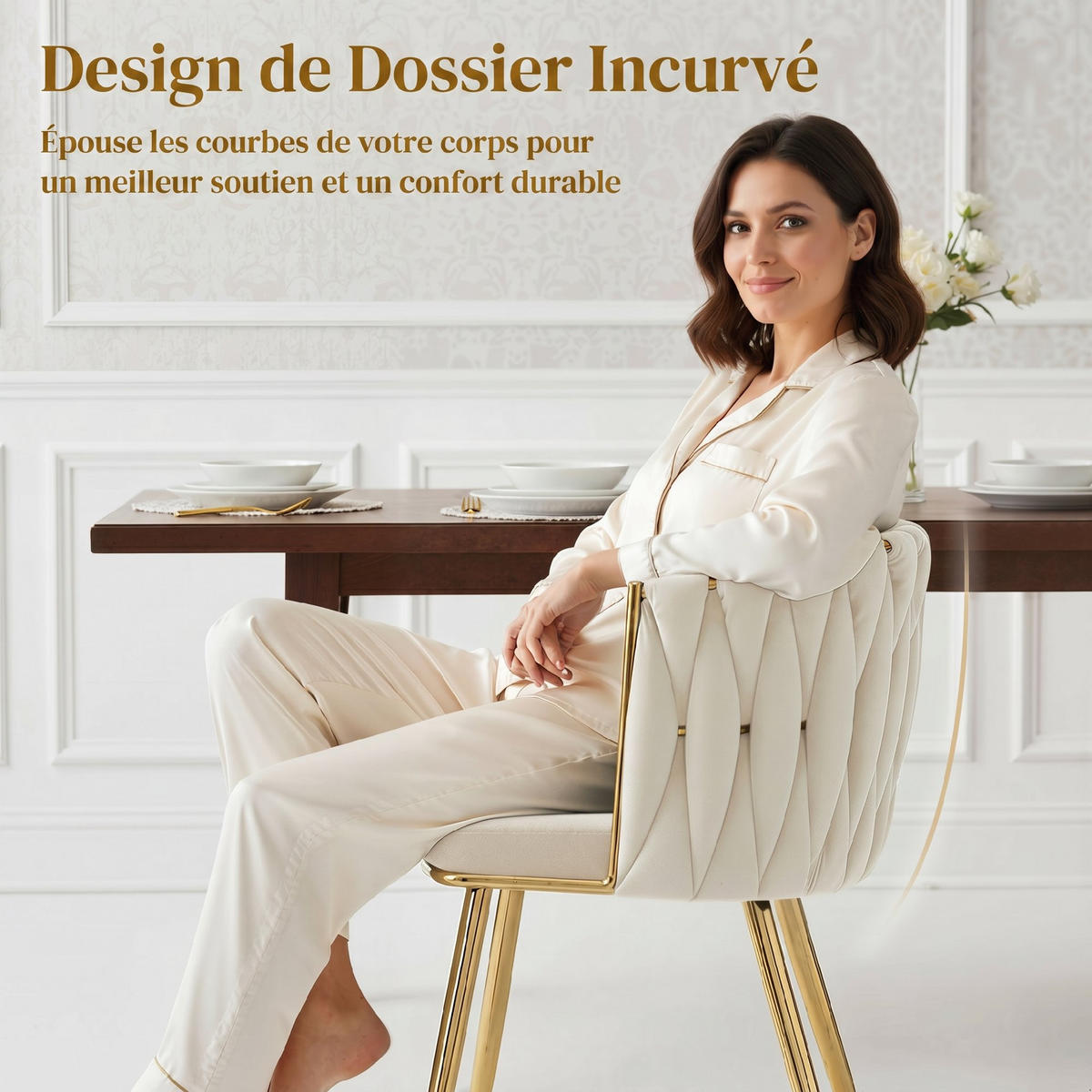 STUHL Creme 2er-Set 58/57/72 cm - Goldfarben/Creme, Textil/Metall (57/72/58cm) - PANGIVO
