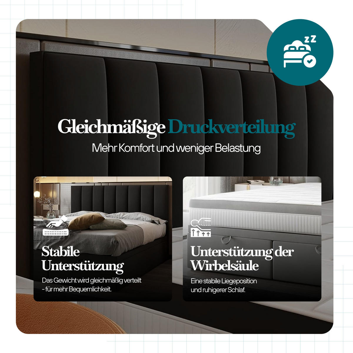 BOXSPRINGBETT BOND - Bett mit Matratze und Bettkasten - mit gestepptes Kopfteil - Schwarz - 140x200 cm - Schwarz, Textil (140/200cm) - Trada