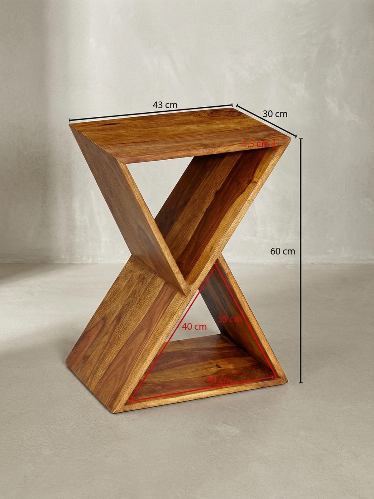 BEISTELLTISCH – Massivholz Braun X-Gestell mit 2 Ablagen - Braun, Holz (30/43/60cm) - KADIMA DESIGN