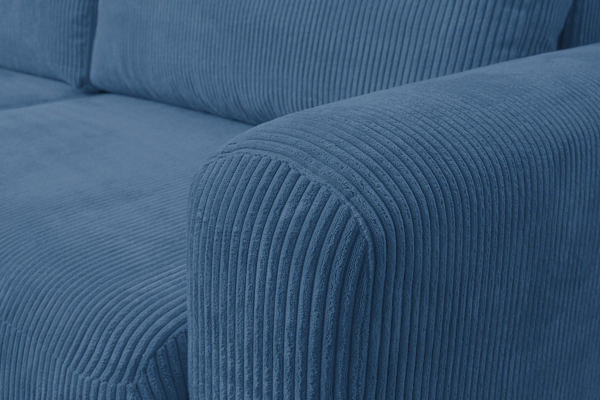 ECKSOFA Roma, Eckcouch in L-Form mit Schlaffunktion und Bettkasten, Farbe: Blau, Cordstoff, Ottomane Universal - Blau, Textil (244/142cm) - VENASI MÖBEL