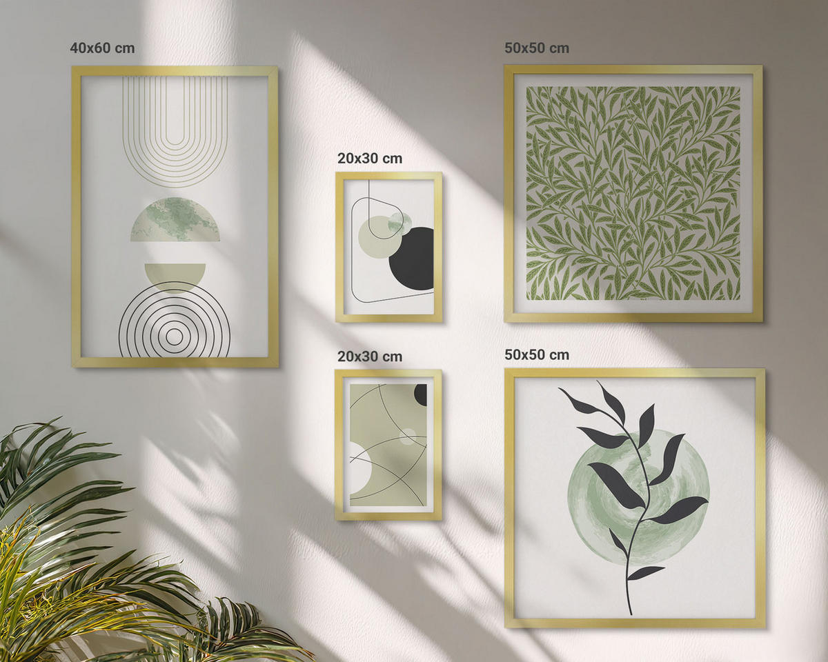 BILDER SET 5er Set - 50x50 cm & 20x30 cm & 40x60 cm Goldrahmen - Abstrakte Formen und Farben - Goldfarben, Kunststoff (40/60cm) - TULUP