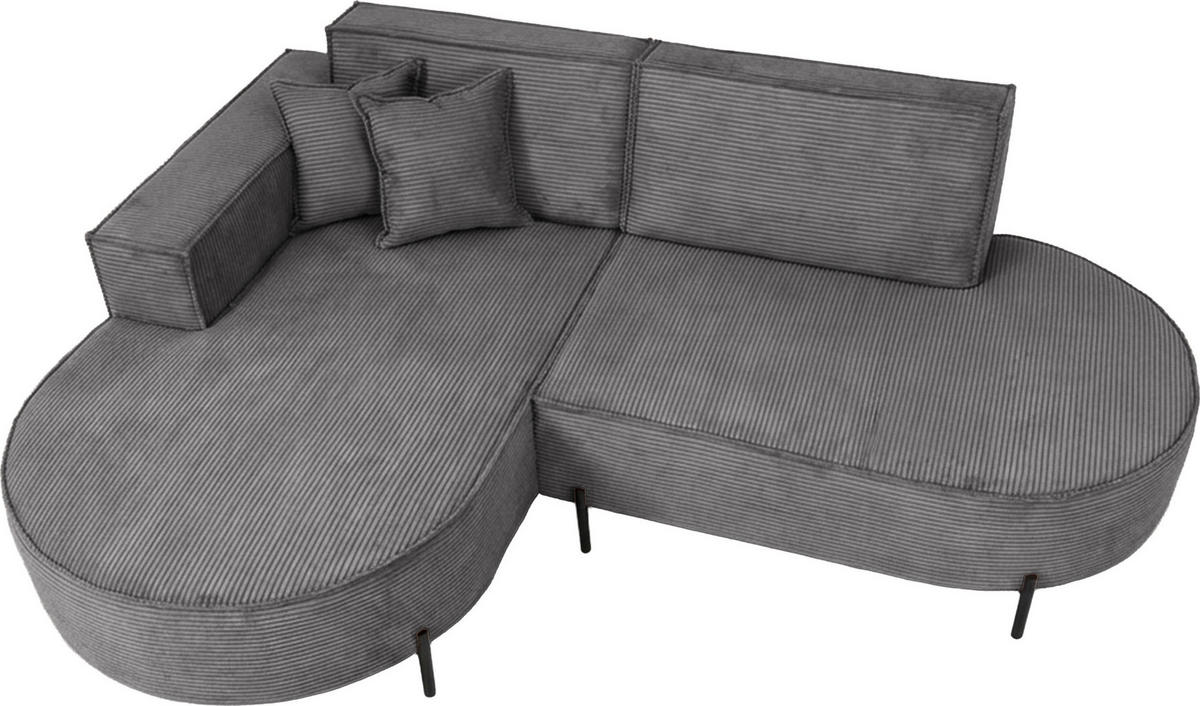 ECKSOFA Hana Loft 3-Sitzer Ecke Links, Cordstoff Chenille, Grau 241/80/168 cm - Schwarz/Grau, Textil/Metall (241/168cm) - WFL GROUP