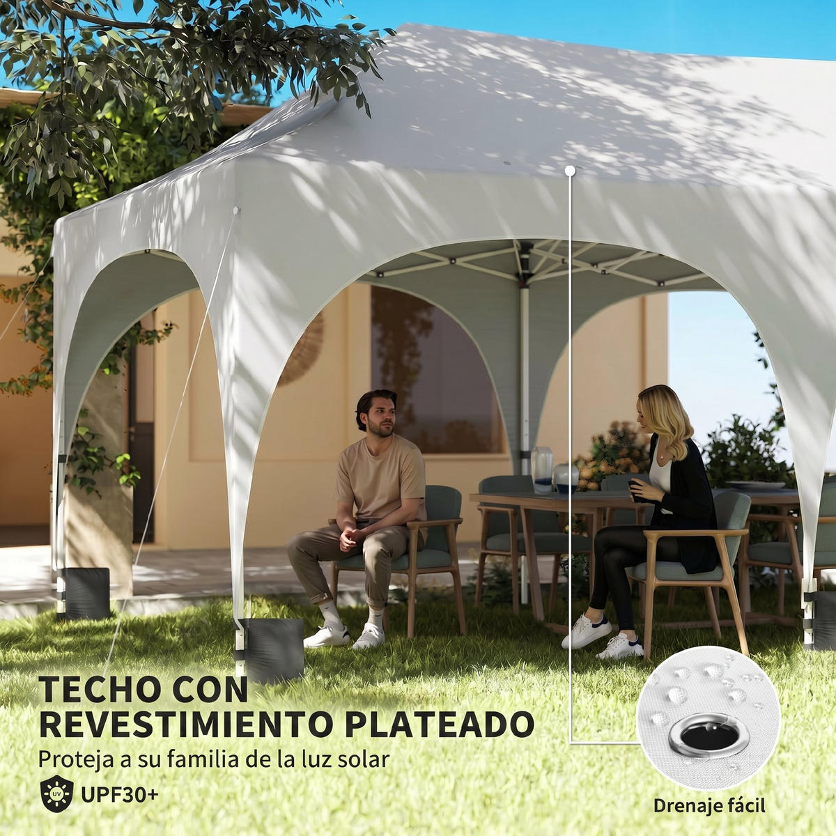 PAVILLON, faltbar mit 6 abnehmbaren Seitenwänden, 6x3m , Hellgrau - Hellgrau, Metall (300/315/598cm) - Vallsero