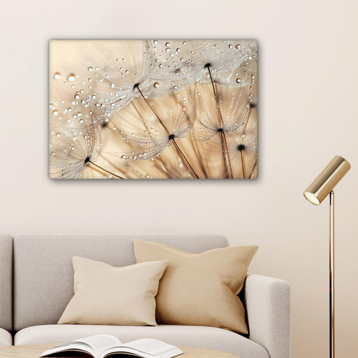 OBRAZ NA PLÁTNĚ Pampeliška - Abstraktní - Příroda - Béžová 60x40 cm - hnědá, textil (60/40cm) - MuchoWow