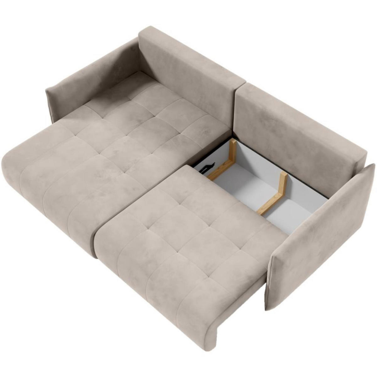 ECKSCHLAFSOFA Henry Mini beige links - Beige/Schwarz, Kunststoff/Textil (221/153cm) - Beautysofa