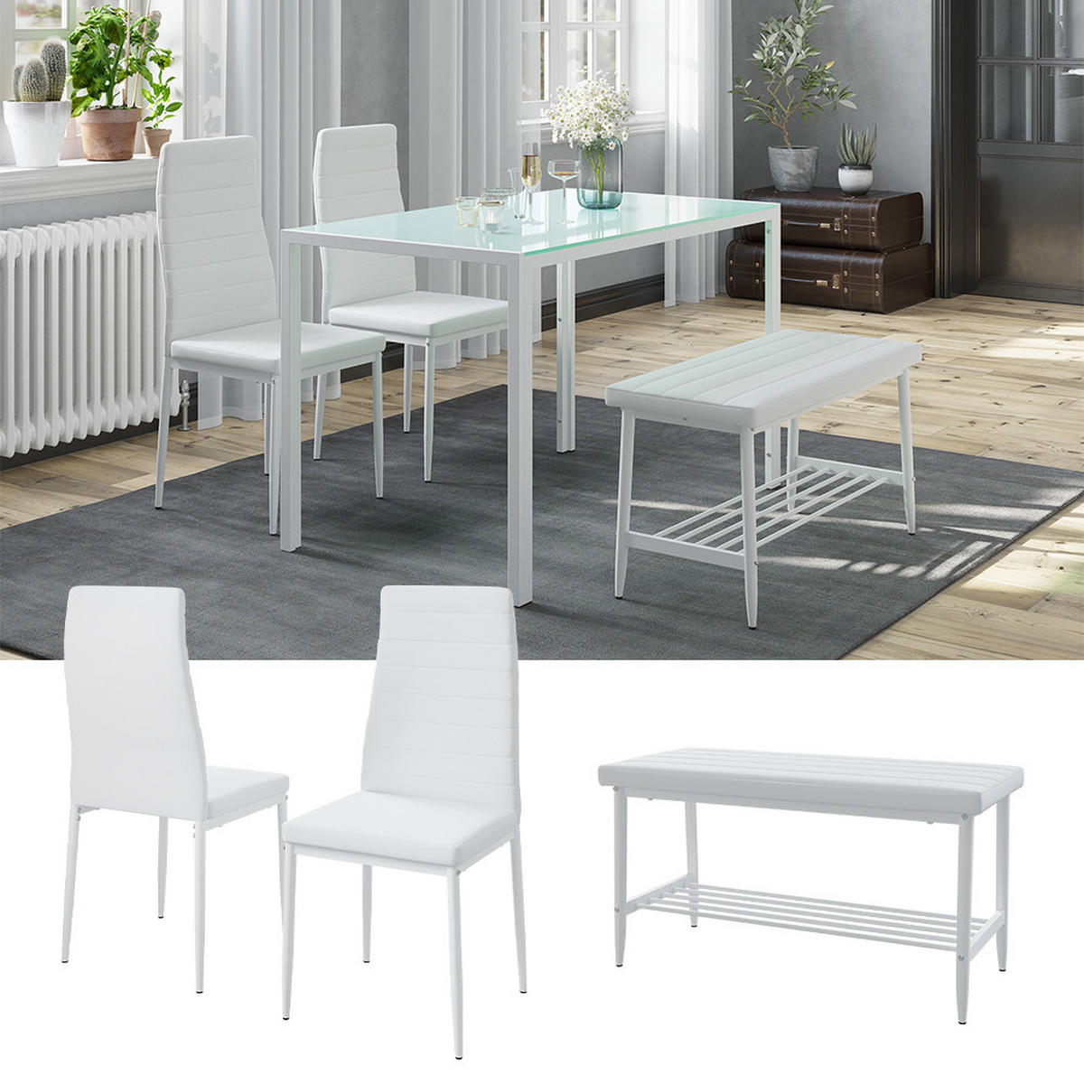 LAVICE A ŽIDLE Grand Bílá - bílá, kov (85/46.5/35cm) - Vicco