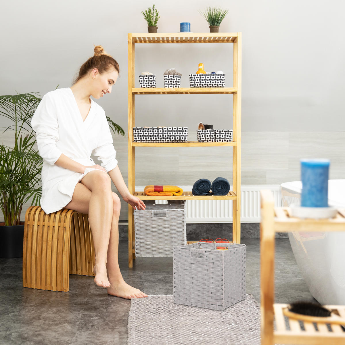 2XAUFBEWAHRUNGSKORB - Grau, Kunststoff/Metall (32/31/30cm) - Relaxdays