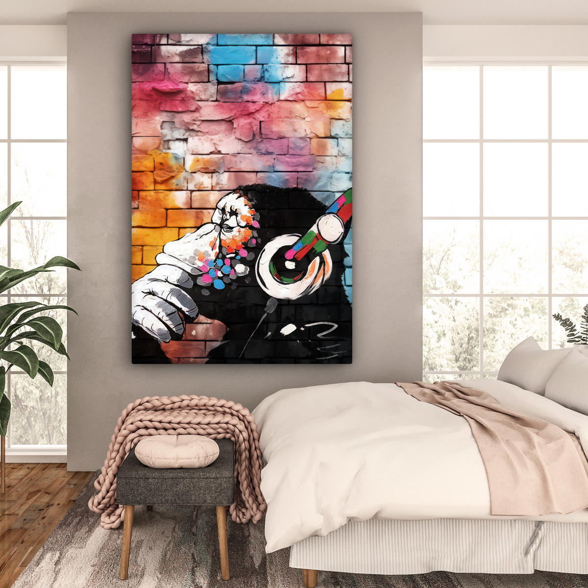 SLIKA NA PLATNU Opica 90x140 cm - večbarvno, tekstil (90/140cm) - MuchoWow