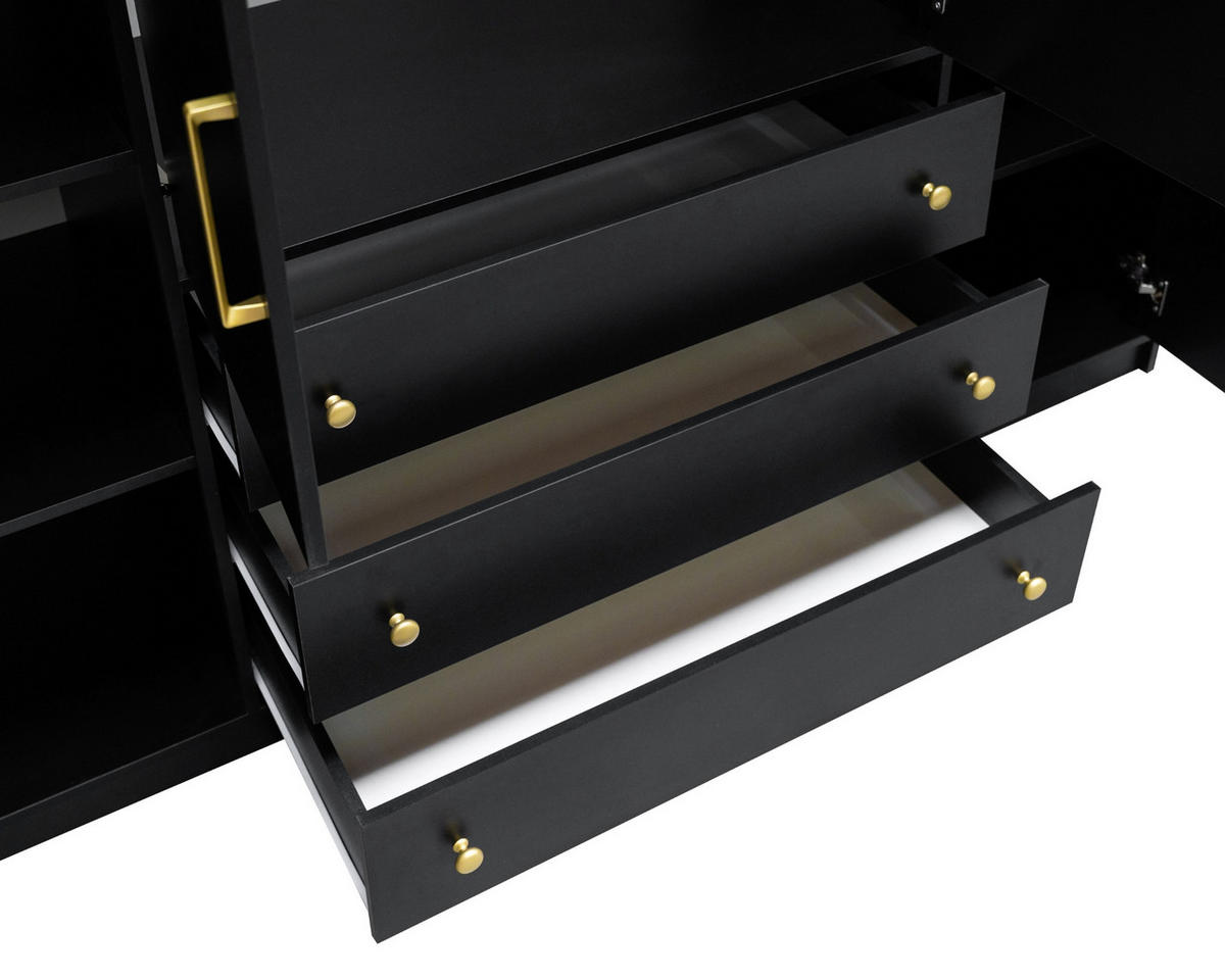 DREHTÜRENSCHRANK CLASSIC 200/196/58 cm in Schwarz/Gold - Goldfarben/Schwarz, Holzwerkstoff (196/58/200cm) - Deine Möbel 24