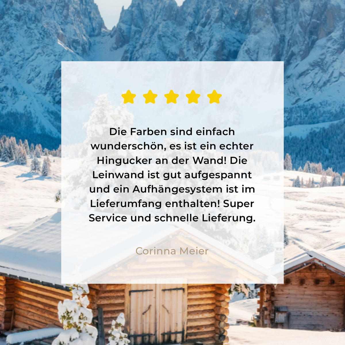 LEINWANDBILD Winterlandschaft - Hütte - Berge - Ausblicke - Aussicht - Natur Gemälde 60x40 cm - Weiß Hochglanz, Textil (60/40cm) - MuchoWow
