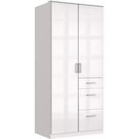 KLEIDERSCHRANK Clack in Weiß mit Fronten in Hochglanz Weiß Lack - Drehtürenschrank 91 cm – mit Schubkästen ohne Spiegel - Weiß, Holzwerkstoff (91/199/58cm)